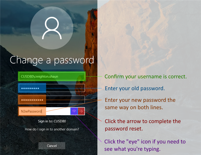 Change a password screen 